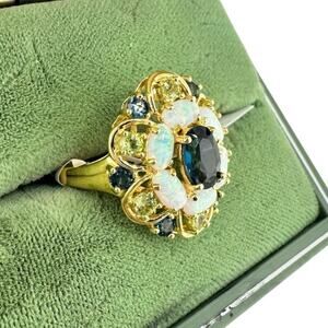 NWT 925 18K Gold Plated Lap Opal Swiss Blue Topaz Peridot PAJ Size 6 Ring